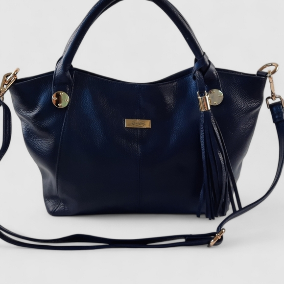 Onna Ehrlich Handbags - EUC ONNA EHRLICH Tassel Violet Royal Blue Leather Top Handle Satchel Crossbody